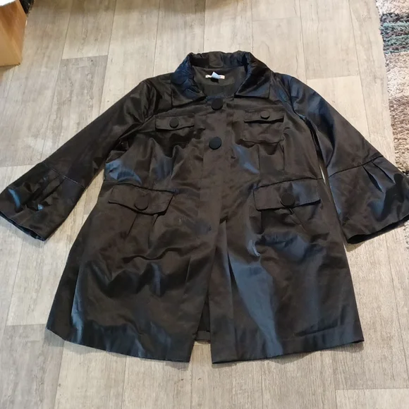 Women Dress Coat Black Satin Plus sz 24 NYGARD COLLECTION b47 Gorgeous